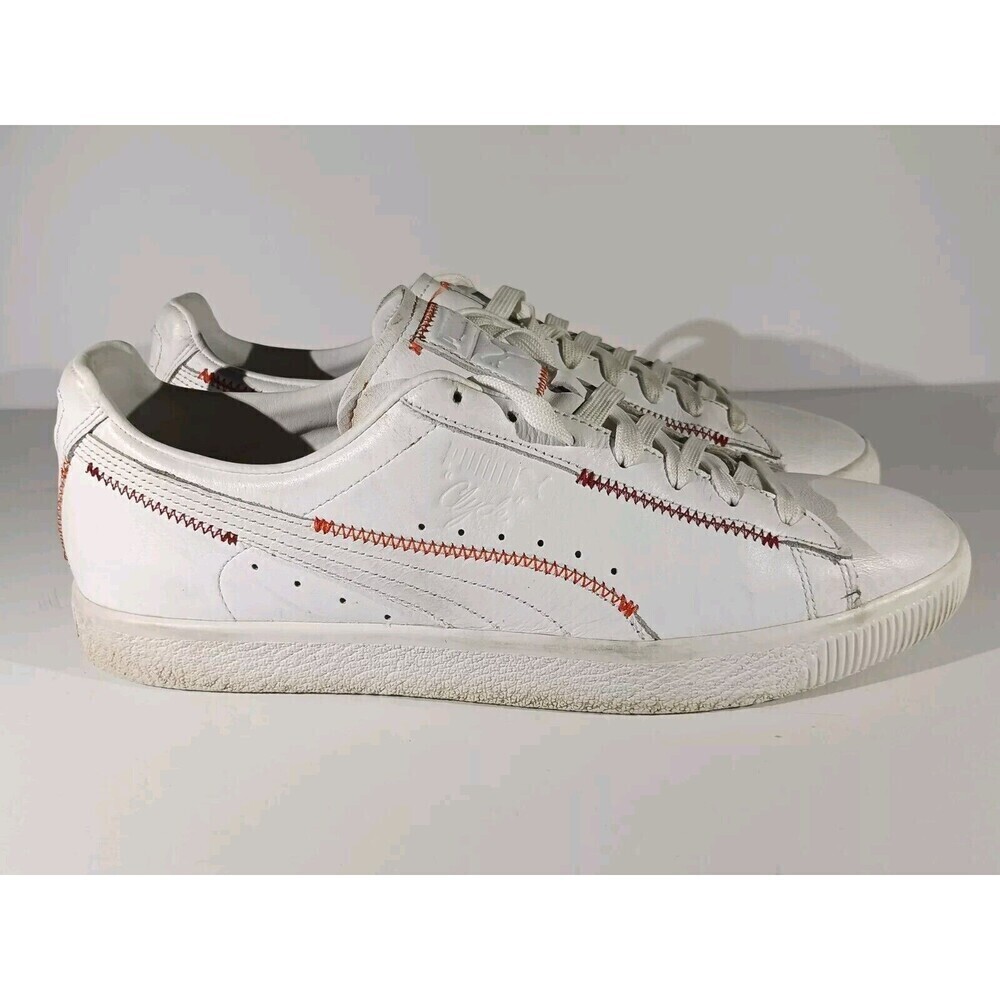 Puma Shoes Clyde Zigzag Men's Size 12 White Leather Lace Up Sneakers - Picture 6 of 11